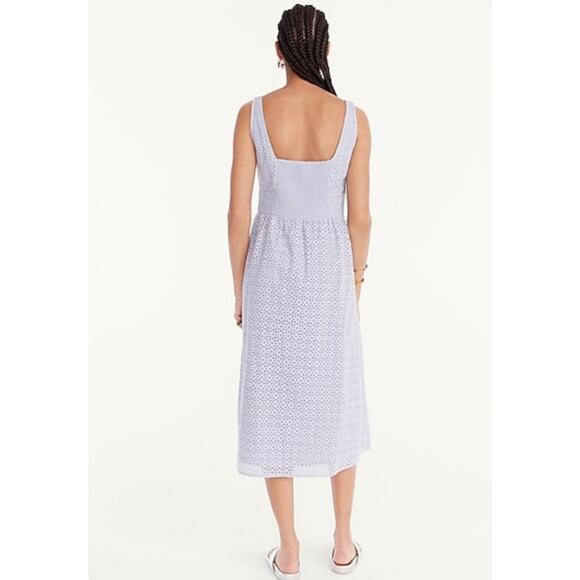 J. Crew Button Front Eyelet Dress Periwinkle Gray Size 8 - Picture 2 of 13